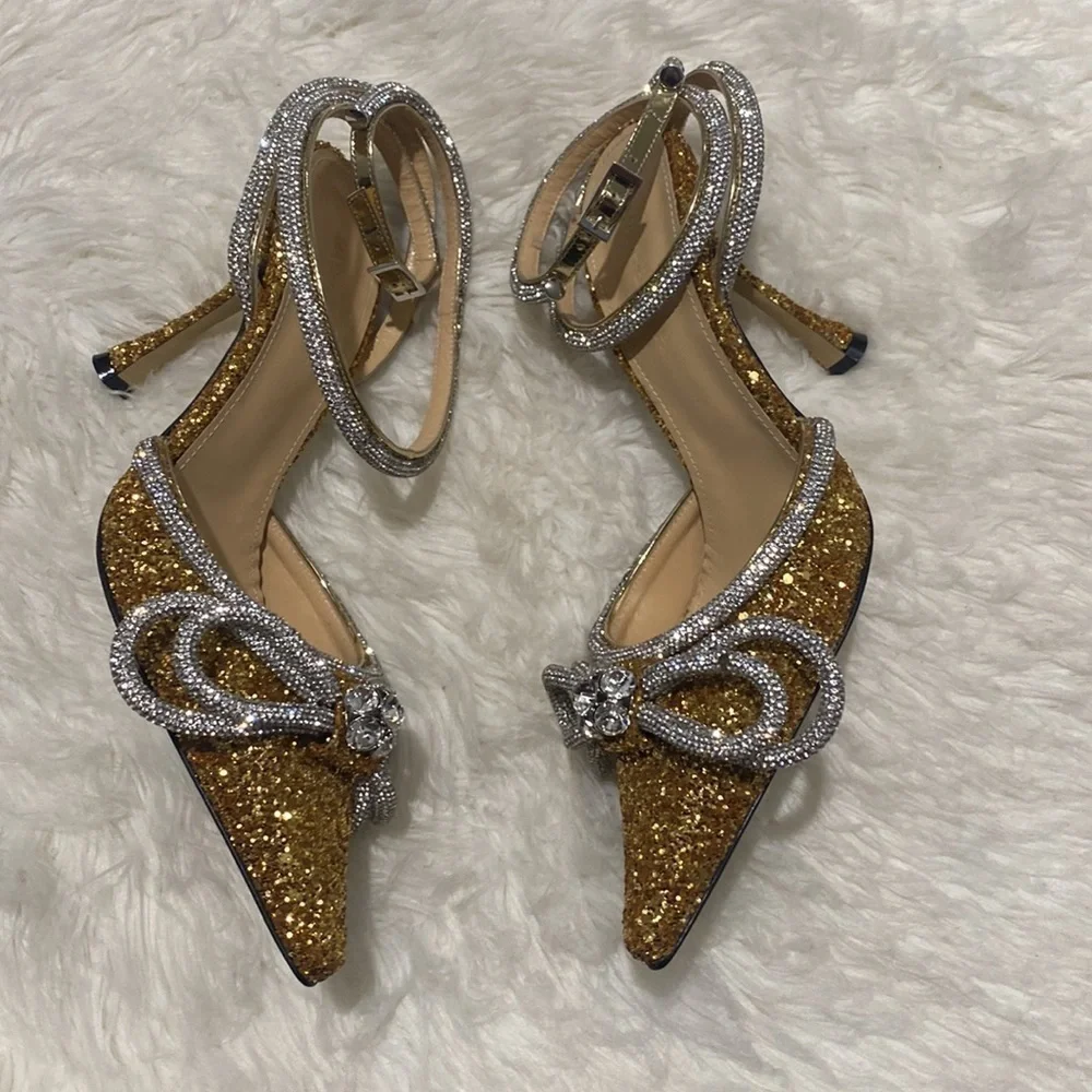 New Mach & Mach Double Bow Crystal embellished‎ glitter pump size 38.5EU - Picture 12 of 15